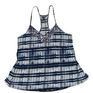 2015 Express Size Small Mcbling Abstract Navy Blue Striped Beaded Cami